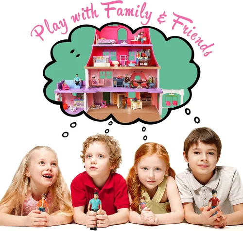 Vista 7 de Beverly Hills Sweet Li'l Family - Juego de 9 figuras flexibles para casa de muñecas: abuelo, abuela, mamá, papá, hermana, hermano, niño pequeño