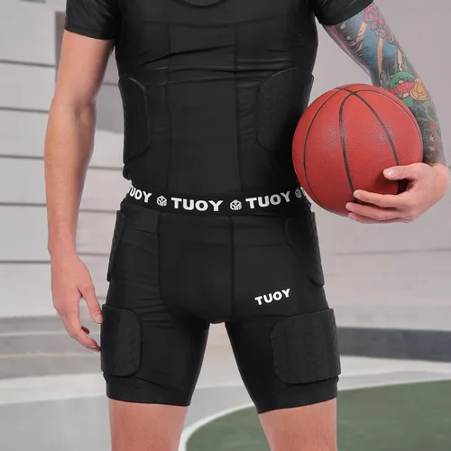 Vista 8 de Faja de fútbol acolchada para hombre, 5 almohadillas, almohadillas de fútbol integradas con protector de muslos para fútbol y béisbol