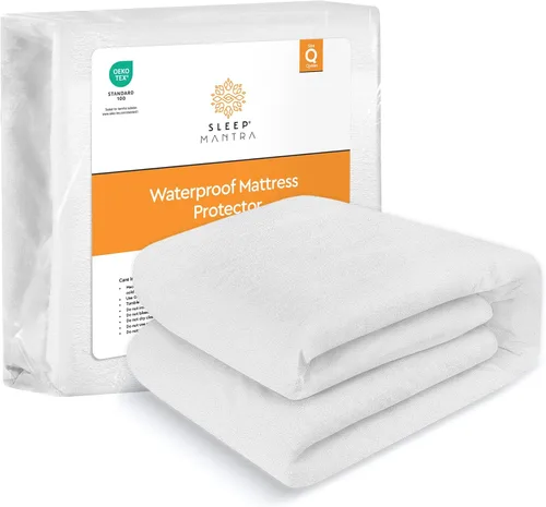 Vista 10 de Sleep Mantra Protector de colchón impermeable – Terry – Funda de cama transpirable, silenciosa e hipoalergénica – Estilo de sábana bajera