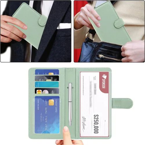 Vista 4 de ACdream Funda para chequera, cartera de cuero con bloqueo RFID *Verde Agave
