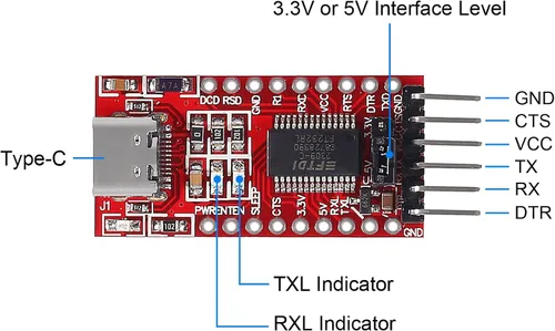 Vista 4 de 2 unids FT232RL FTDI USB 3.3 V 5.5 V a TTL módulo adaptador serie para Arduino FT232 Pro Mini puerto Tipo-C USB a TTL 232