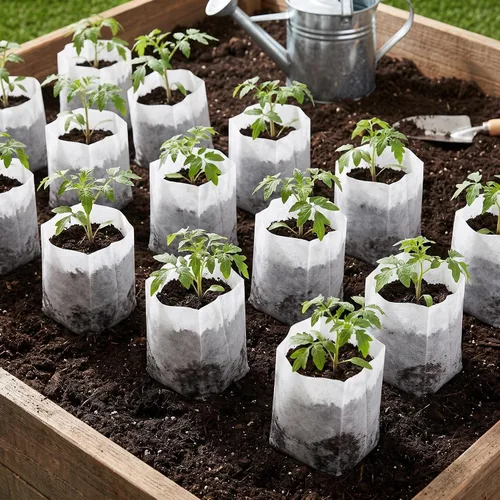 Vista 6 de 200pcs Non Woven Seedling Grow Bags, Breathable Fabric Pots