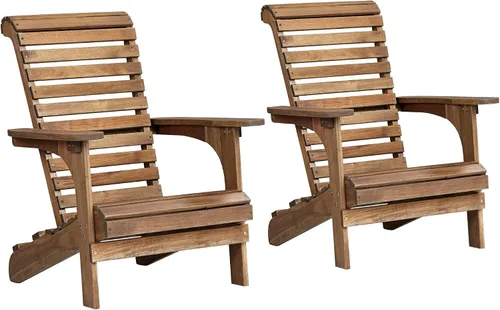Vista 3 de Teal Island Designs Kenneth - Juego de 2 sillas Adirondack de madera natural