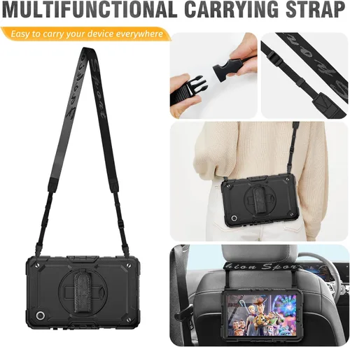 Vista 7 de HXCASEAC Funda para Samsung Galaxy Tab A9 de 8,7 pulgadas, protectora con protector de pantalla/correa de mano/soporte para bolígrafo, resistente a