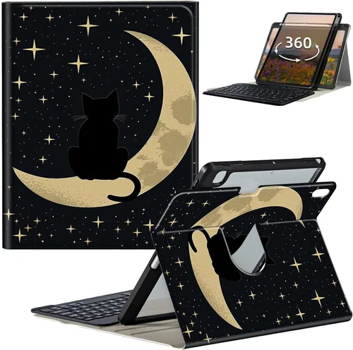 Vista 24 de Funda de teclado para iPad de 9ª/8ª/7ª generación de 10.2 pulgadas 2021/2020/2019 con soporte delgado giratorio de 360 grados, cubierta inteligente