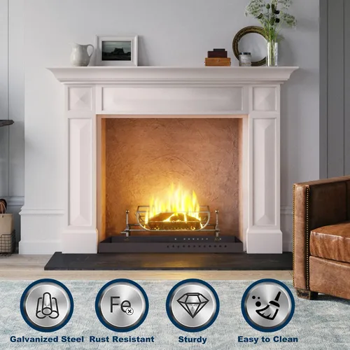 Vista 6 de Bandeja rectangular para chimenea, cenicero expandible para recoger cenizas, acero galvanizado con recubrimiento en polvo, soporte ajustable