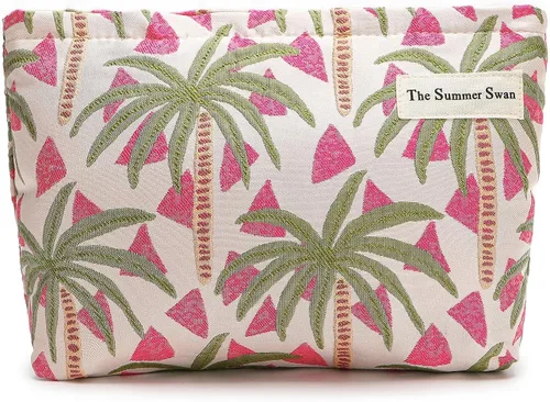 Vista 21 de The Summer Swan Bolsa de maquillaje estética grande Bolsa de maquillaje floral Embrague de medio día Bolsa de kit de período Bolsa