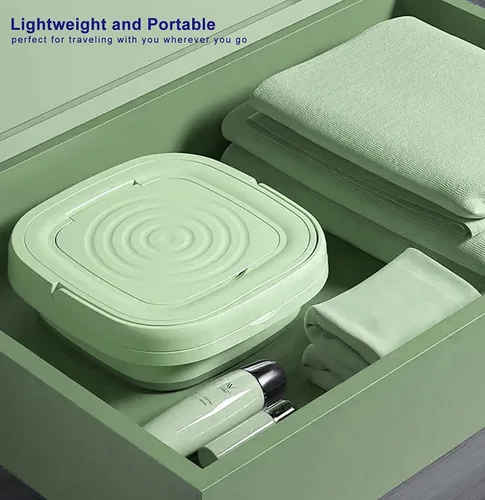 Vista 3 de Lavadora portátil, mini lavadora plegable con cesta de drenaje, lavadora portátil con luz azul y lavado ultrasónico para apartamentos, lavandería