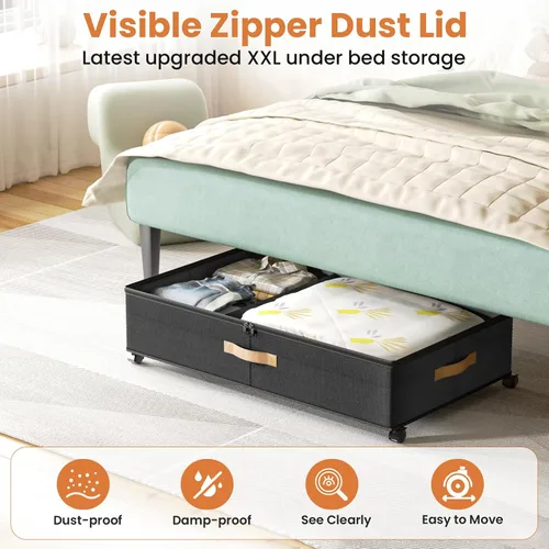 Vista 4 de Almacenamiento Debajo de la Cama con Ruedas, 72L XXL Contenedores de Almacenamiento Debajo de la Cama Grandes, 10'' de Alto Almacenamiento Ajustable