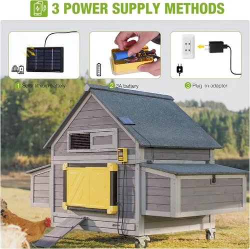 Vista 6 de GUTINNEEN Puerta automática de gallinero con energía solar, abridor de puerta de pollo automático para Chicken House Duck Run (negro)