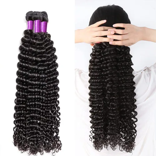 Vista 2 de Paquetes de Ondas Profundas 100% Cabello Virgen Brasileño Remy Sin Procesar Rizado Profundo 3 Paquetes Extensiones de Cabello para Mujeres Negras