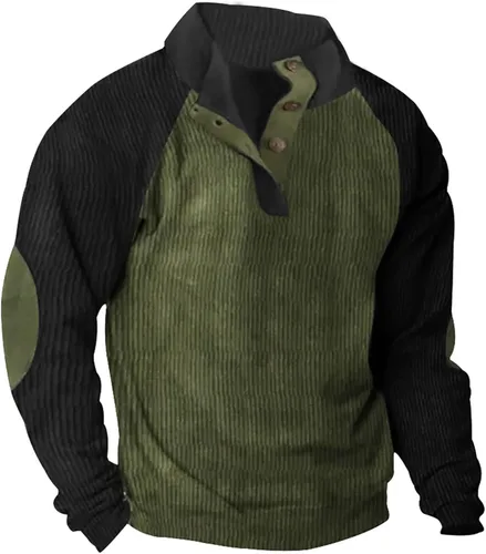 Vista 2 de Hombre Casual Tops Botón Patchwork Manga Larga Cuello Stand Jersey Top Moda Comodidad Blusa Camisa Deporte Ropa