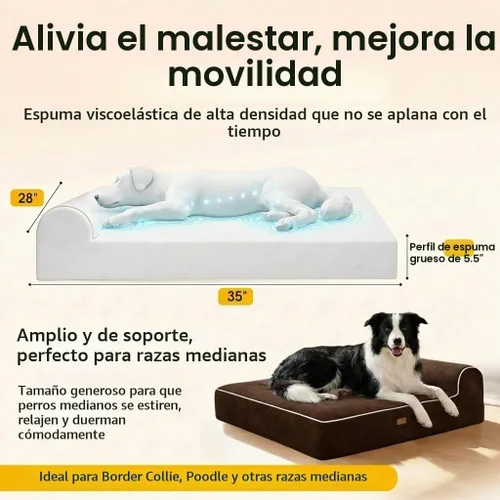 Vista 3 de Kopeks – Cama ortopédica de perro con espuma de memoria, con almohada y forro impermeable , L, Marrón Chocolate