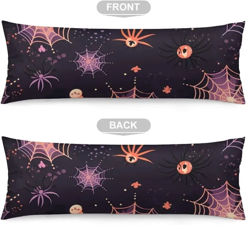 Vista 3 de Funda de almohada corporal de Halloween, Acción de Gracias, larga, arañas en telas, Halloween, lavable a máquina con cremallera, funda de almohada