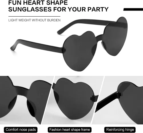 Vista 10 de Lentes de sol con forma de corazón, 2 pares de lentes de sol en forma de corazón, gafas de sol rave para mujeres, regalos de fiesta