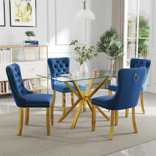 Vista 24 de Juego de comedor moderno de cristal de lujo de 5 piezas, juego de comedor rectangular minimalista para 4, juego de mesa de cocina de vidrio