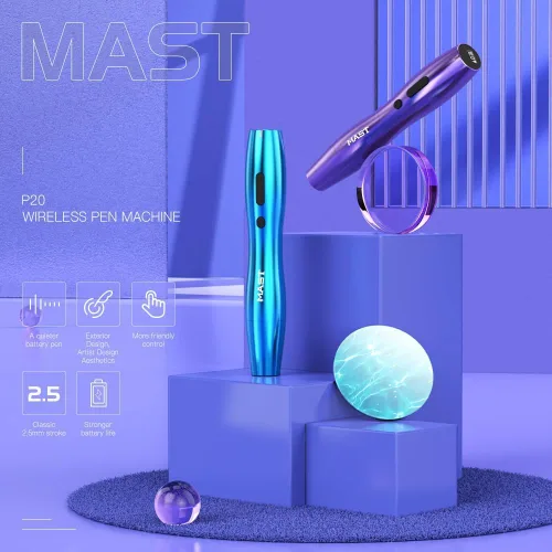 Vista 7 de Mast Tattoo P20 - Máquina de bolígrafo de tatuaje inalámbrico, pistola de tatuaje giratoria, pantalla digital ligera, marco delgado para mujeres