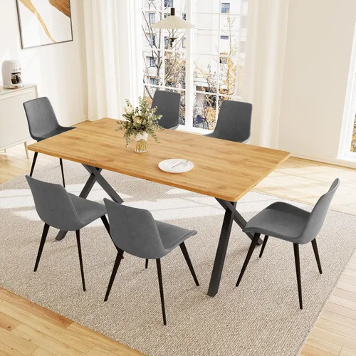 Vista 11 de HIPIHOM Mesa de comedor moderna de 63 pulgadas para 6 personas, mesa de cocina rectangular grande con patas en forma de X, muebles de comedor