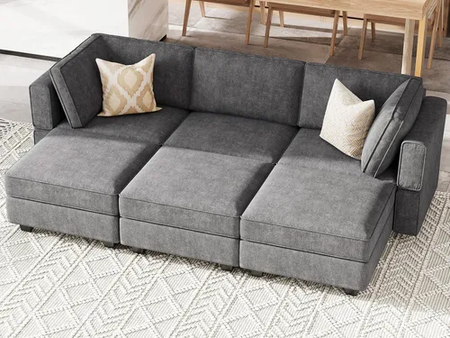 Vista 19 de Belffin - Sofá seccional modular con cama oculta, sofá seccional convertible para sala de estar. Sofá color gris claro