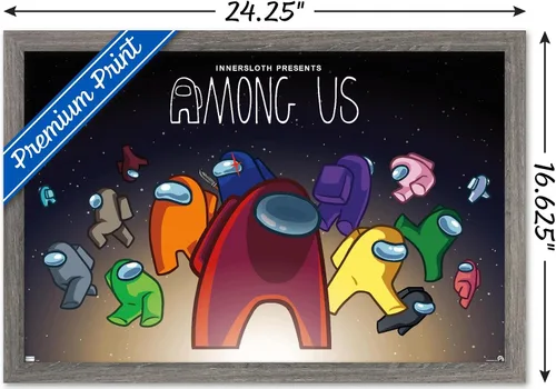 Vista 3 de Among Us - Póster de pared espacial, 22.4 pulgadas de largo x 14.7 pulgadas de ancho, versión enmarcada de madera de granero Versión enmarcada