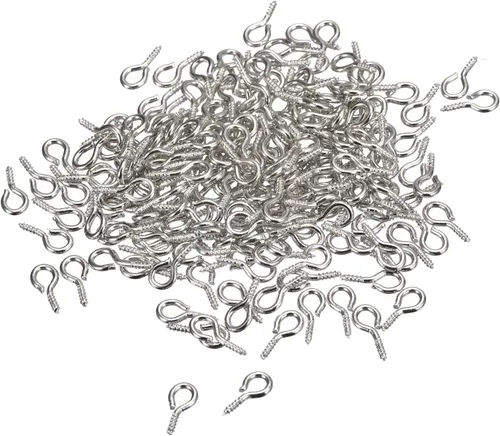 Vista 8 de uxcell 200 ganchos pequeños de ojo de tornillo con rosca, tornillos roscados, tornillo autorroscante de 0.31 x 0.39 pulgadas para hacer joyas, Plata