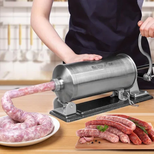 Vista 13 de 2.5 LBS Sausage Stuffer Horizontal Stainless Steel Stuffing Maker Machine Packed with 4 Stuffing Funnels