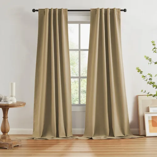 Vista 18 de KEQIAOSUOCAI - Cortinas opacas naturales de 108 pulgadas de largo, cortinas modernas con pestaña trasera, paneles plisados para sistema de cortina