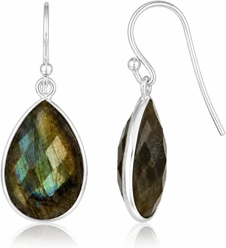 Vista 32 de Aretes de ágata musgo verde de 0.472 x 0.709 in con forma de pera de plata de ley 925, aretes de piedras preciosas hechos a mano, juego de bisel