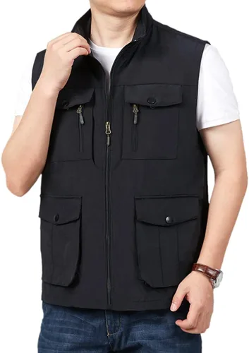 Vista 2 de LOUECHY Chaleco de viaje para hombre, con múltiples bolsillos, ligero, sin mangas, para senderismo, pesca, golf