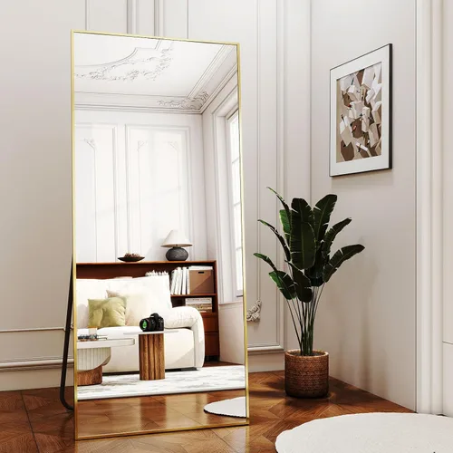 Vista 21 de Easly - Espejo de longitud completa de 34 x 76 pulgadas con soporte, espejo grande rectangular de pie para dormitorio, sala de estar o armario, Negro