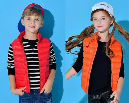 Vista 2 de SK Studio Chaleco ligero de plumón para niños y niñas, chaqueta acolchada sin mangas para niños