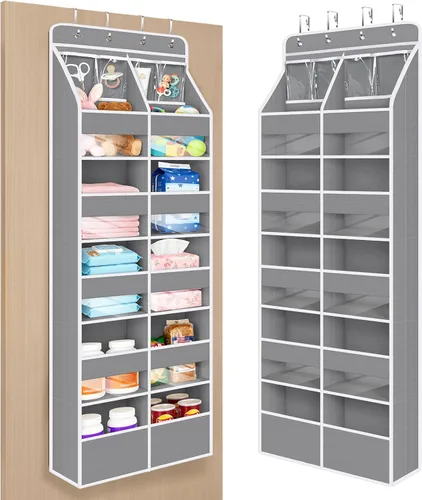 Vista 31 de Univivi Organizador para colgar sobre la puerta con 5 estantes de tela, organizador de almacenamiento para puerta con 4 bolsillos grandes y 3