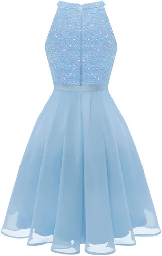 Vista 3 de Bbonlinedress Vestido de fiesta de lentejuelas halter para mujer, vestido de fiesta de noche, elegante vestido de dama de honor