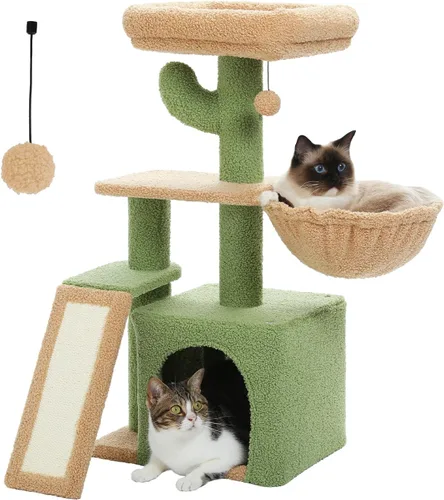 Vista 13 de PETEPELA Árbol de cactus para gatos y gatos pequeños, torre para gatos de Beige