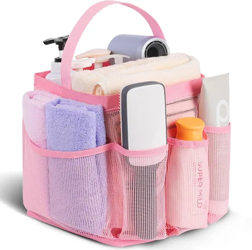 Vista 16 de Eudele – Neceser de malla para ducha portátil para artículos básicos de dormitorio universitario, bolsa de ducha grande con 8 bolsillos para playa