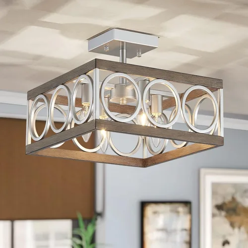 Vista 22 de XINGQI Modernas lámparas de araña para comedor, lámpara colgante rústica geométrica de granja de 31 cm, lámpara de techo de metal negro de 4 luces