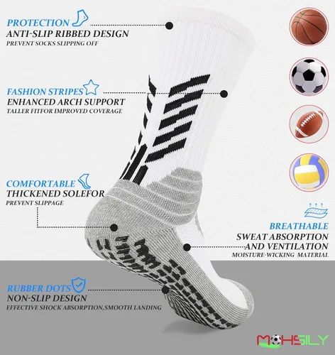 Vista 2 de MOHSILY Calcetines antideslizantes de fútbol para hombre, con agarres, antideslizantes, para hospital, para entrenamiento, atléticos