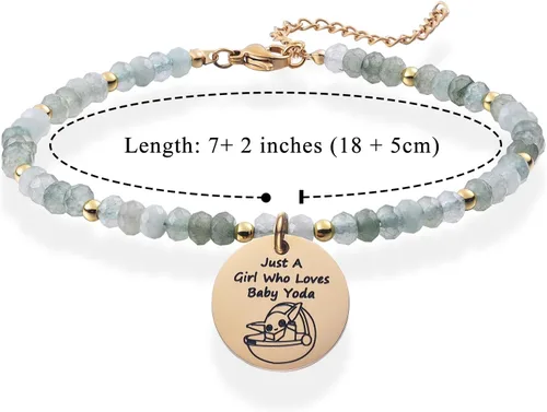 Vista 2 de Melix Home Baby Yo-da Gifts - Pulsera de piedra natural mandaloriana, regalo para mujeres, hijas, adolescentes, niñas, pulseras Yo-da Stuff