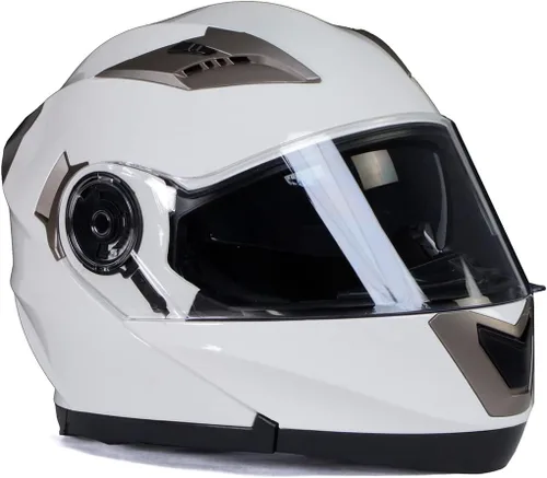 Vista 8 de Milwaukee Helmets MPH9807DOT - Casco modular de motocicleta con visera abatible, color blanco brillante ionizado
