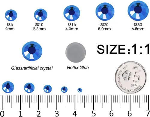 Vista 2 de 6796PCS Diamantes de Imitación Termoadhesivos de Aguamarina Piedras de Cristal de Vidrio para Tela Ropa Camisas Brillantes Parte Trasera Plana