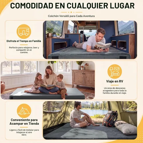 Vista 8 de Colchón de espuma viscoelástica de 3 pulgadas, tapete CertiPUR-US para dormir con parte inferior antideslizante, tapete portátil enrollable