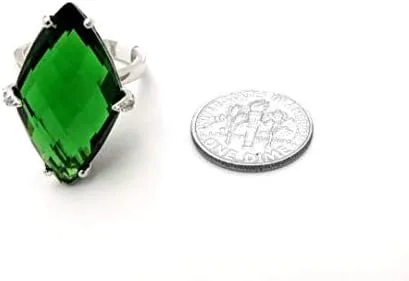 Vista 6 de R6495 Anillo moderno de plata de ley con forma de marquesa de helenita verde de lujo