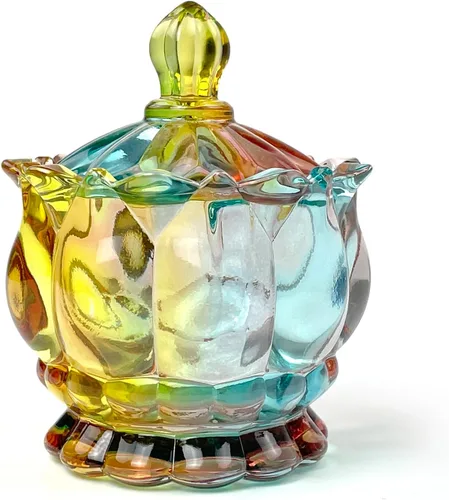 Vista 11 de Tarro de almacenamiento de caramelos de vidrio de cristal colorido con relieve, lujoso recipiente para buffet de galletas con tapas, caja