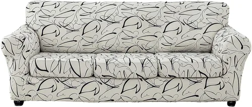 Vista 36 de KRFOONN Funda de sofá de 4 piezas con estampado para sofás de 3 cojines, funda elástica con 3 fundas de cojín separadas, protector de muebles