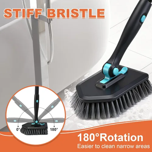 Vista 2 de Cepillo de limpieza de mango largo para ducha, cepillos de limpieza 3 en 1 con 3 cabezales de limpieza diferentes para limpieza de ducha, baño, Negro