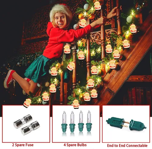 Vista 3 de Guirnalda de luces de Papá Noel de 8.5 pies, guirnalda de luces de decoración de Navidad con 10 luces de Papá Noel, luces de Navidad impermeables