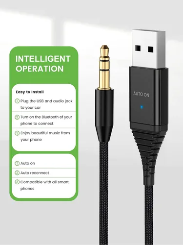 Vista 6 de HVMLAK Adaptador auxiliar Bluetooth 5.2 para automóvil, conector USB de 0.138 in, llamada manos libres, transmisión de música para camiones