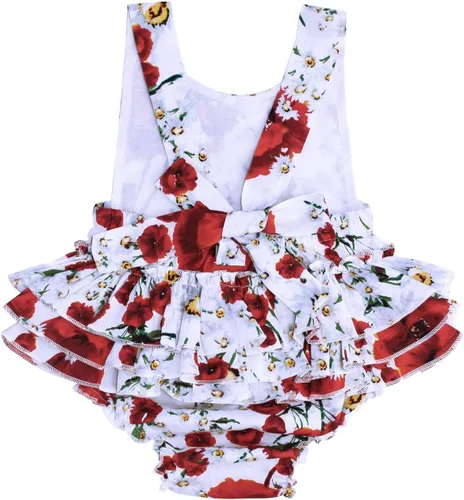 Vista 8 de Mameluco de verano con diseño floral y volantes para niña bebé, con diadema