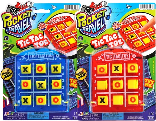 Vista 2 de JA-RU Mini juegos de mesa clásicos portátiles de Tic Tac Toe (paquete de 1) para niños. Juegos de viaje de tamaño pequeño. Relleno de calcetín