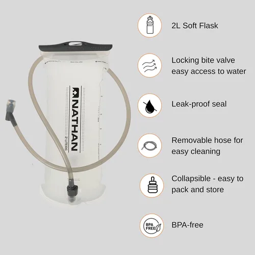 Vista 4 de Nathan Chaleco de hidratación para correr con bolsa de 2 litros incluida. Mochila con válvula de mordida para beber - Bolsillo compatible